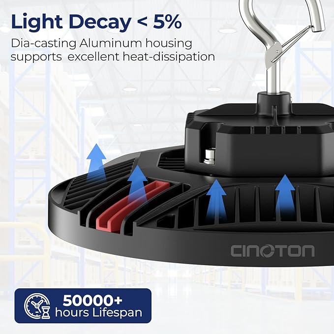 CINOTON 210W UFO LED High Bay Light, Aluminum LED Shop Lights with 31500LM, 5000K Commercial Bay Lighting for Warehouse Garage Workshop Factory, 6' Cable & Safety Rope, ETL Listed 4 Pack