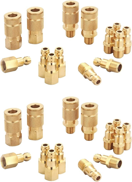 Coupler and Plug Kit (28 Piece), Automotive Type C, 1/4 Inch NPT, Solid Brass Quick Connect Air Fittings Set
