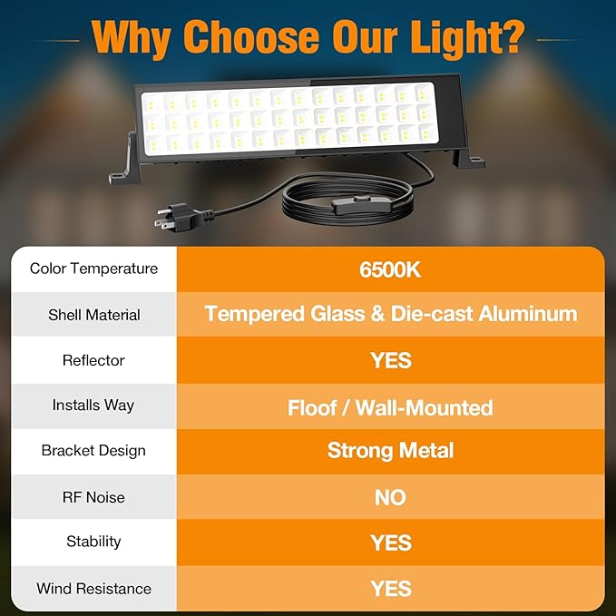 100W Led Shop Lights,2Pack Shop Light for Workshop,IP66 Waterproof Garage Lights with Plug,4.92ft Power Cord and On/Off Switch,11000LM 6500K Super Bright Led Work Light for Yard,Shop,Warehouse