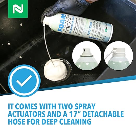 Nisus Foam-Fresh Bio Sanitation Foam, Removes Grease and Organic Buildup, Odor Control for Sinks, Drains, and Grease Traps, 18 Oz