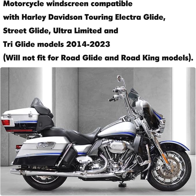 6" Windshield Windscreen for 2014-2024 Harley Davidson Touring Street Glide Electra Glide/Ultra Limited/Tri Glide FLHT FLHX FLHXS FLHTK, Smoke