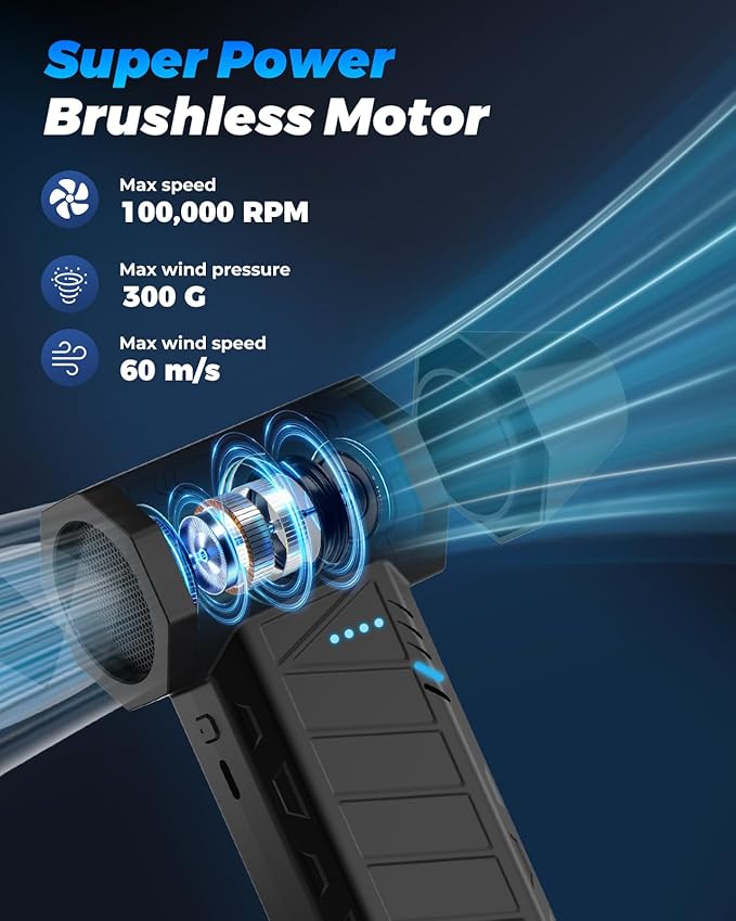 Compressed Air Duster-100000RPG Electric Air Duster with Brushless Motor with 4-Gear Turbo Fan,Dust Blower for Computer, Keyboard, Outdoor, House and Car（CL02MAX）
