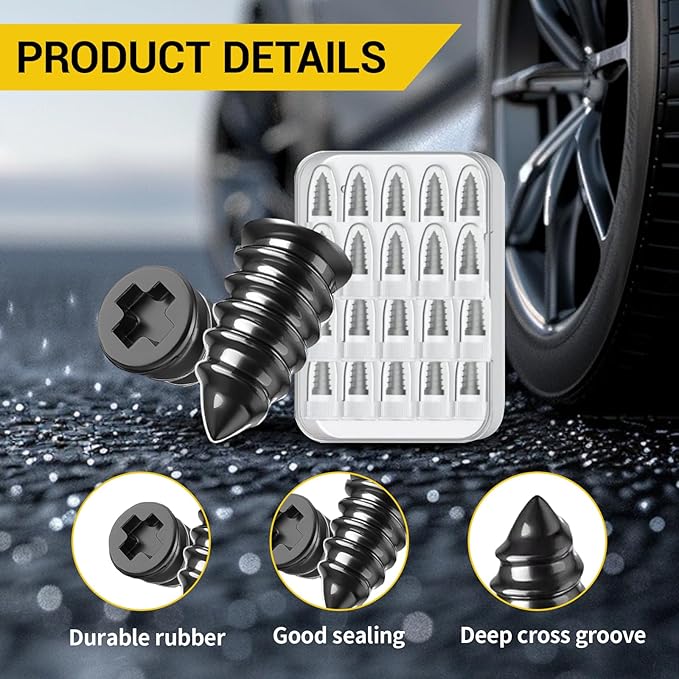 40 PCS Tire Repair Rubber Nails Kit with 2 Sizes, Screw in Tire Repair Plugs with Box and Screwdriver, Fast Self-Service Tire Repair Tools, Tire Screw Plug Repair Kit