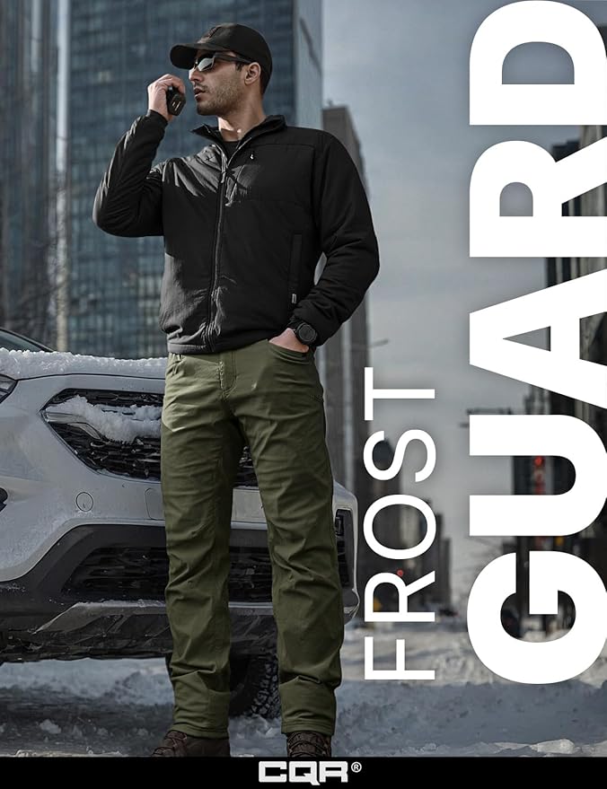 CQR Men's Winter Fleece Lined Pants, Water-Resistant Outdoor Stretch Work Pants, Windproof Casual Pants with Pockets
