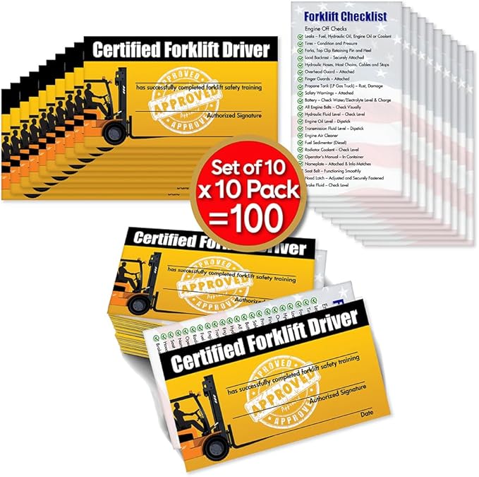 Forklift Operator Safety Training Cards - 100 Cards - Forklift Driver Card - Operator Safety - Wallet Forklift Training Card