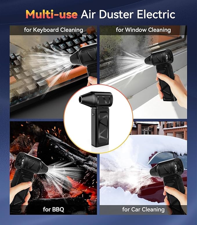 Upgraded Compressed Air Duster, 360000 RPM Electric Air Duster with 5 Gear Power Motor, 8000mAh Rechargeable Cordless Mini Blower Jet Turbo Fan Replace Air Can for Computer Keyboard Car Outdoor