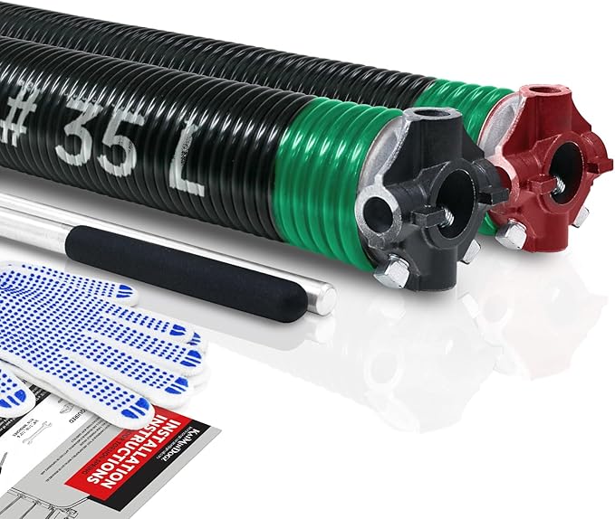 Pair of 2" Garage Door Torsion Springs Set with Non-Slip Winding Bar & Gloves,High Precision Electrophoresis Black Coated, for Replacement & Installation, MIN 16,000 Cycles (0.243x2''x35'')
