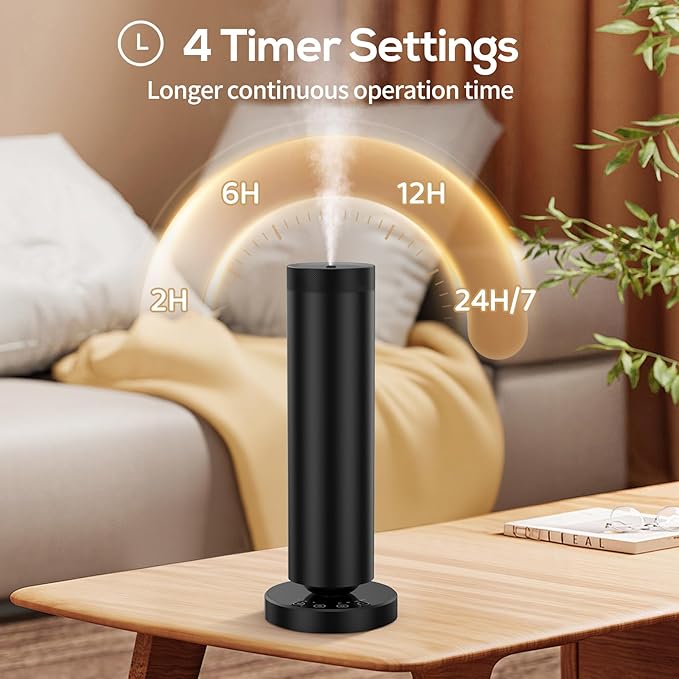 Waterless Diffuser with 90ML Essential Oils, Covers 1000 Sq Ft, Diffusers for Home Hotel, Adjustable Mist & Timer, Scent Diffuser Starter Kit with Night Light, Black