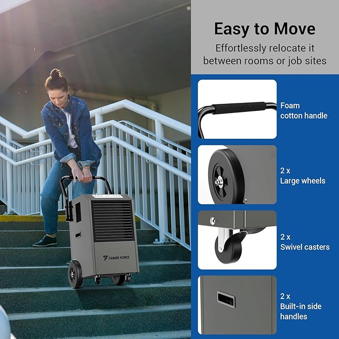 Traver Force Commercial Dehumidifier, 170 Pint Large Dehumidifier with Pump Drain Hose, Up to 7,500 sq. ft, for Crawl Space, Basement, Warehouse, Water Damage Restoration, Job Sites