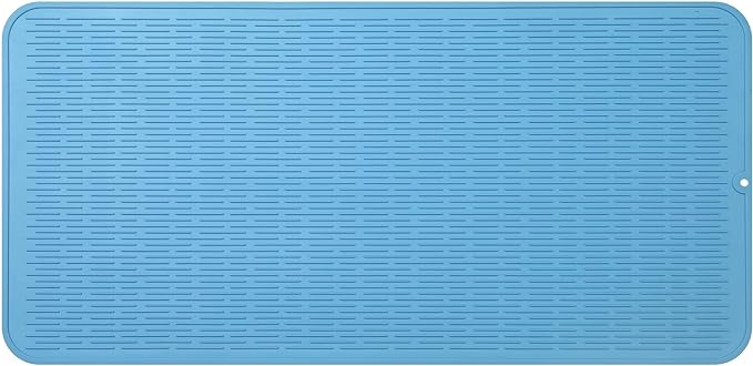 Silicone Dish Drying Mat for Multiple Usage,Easy clean,Eco-friendly,Heat-resistant Silicone Mat for Kitchen Counter or Sink,Refrigerator or Drawer Liner Light Blue 5XL 36inches x 18inches