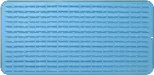 Silicone Dish Drying Mat for Multiple Usage,Easy clean,Eco-friendly,Heat-resistant Silicone Mat for Kitchen Counter or Sink,Refrigerator or Drawer Liner Light Blue 5XL 36inches x 18inches