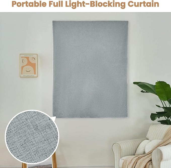 Adhesive Curtain,100% Blackout Curtains, No Drilling, Suitable for Multi-Scenes Privacy Protection (Light Gray - W46 × L60 in)