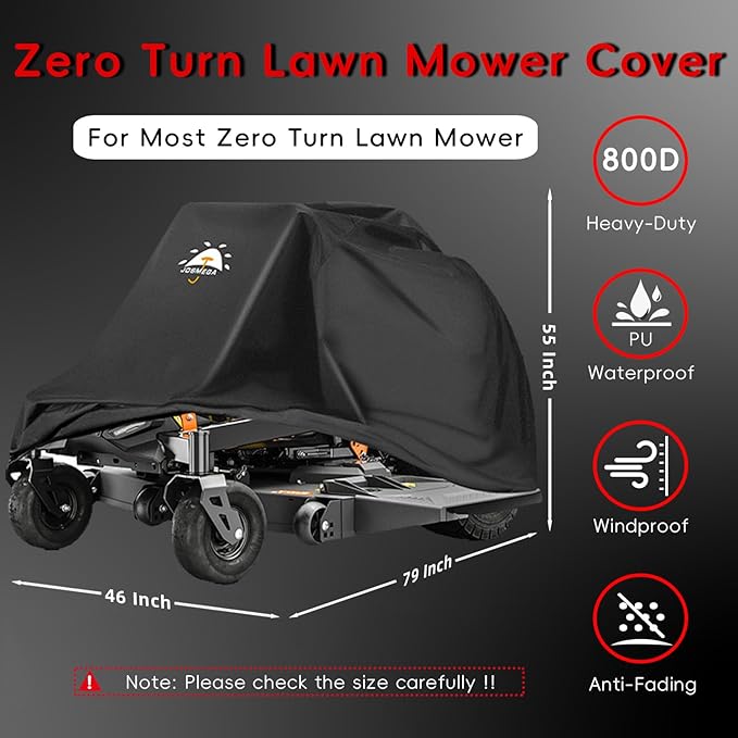 Zero Turn Lawn Mower Cover | 800D Heavy Duty Oxford | Double Needle Stitching | PU Waterproof | Back Seam Tape | Outdoor Windproof | Adjustable Webbing Buckle | Bottom Elastic Band | (Zero)