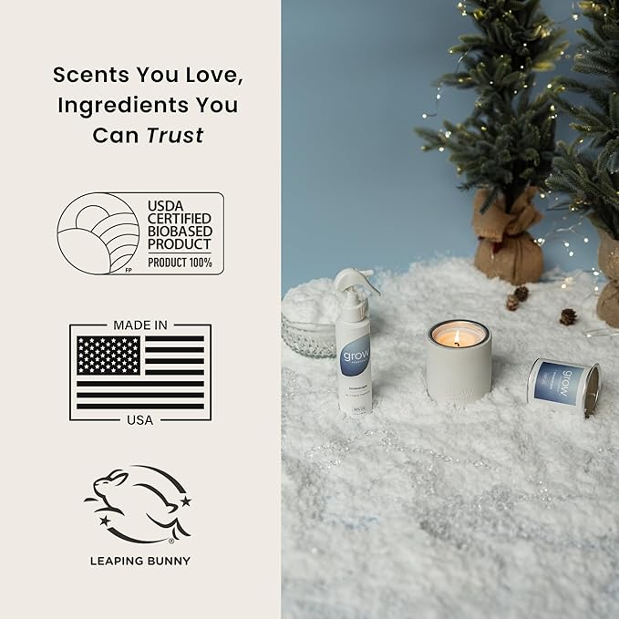 Grow Fragrance Certified Non Toxic, 100% Plant Based Fabric and Room Air Freshener Spray. Made with All Natural Essential Oils (Holiday 3 Pack - Pine Forest, Holiday Hearth, Snowscape) 3 x 5oz