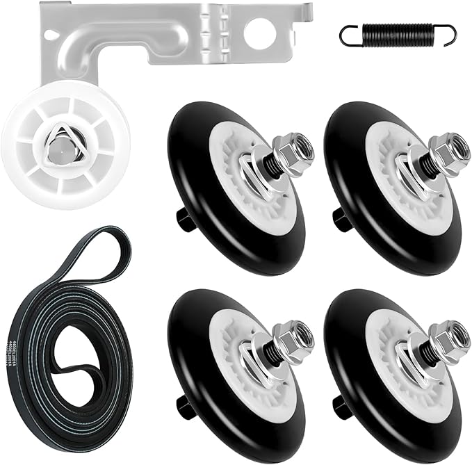 AGM75510755 Dryer Repair Kit with 4581EL2002C Dryer Drum Roller Kit 4400EL2001A Drive Belt 4561EL3002A Idler Pulley & Spring by Techecook - Fit for Lg Kenmore Dryer - Replaces 4400EL2001F 4581EL2002A