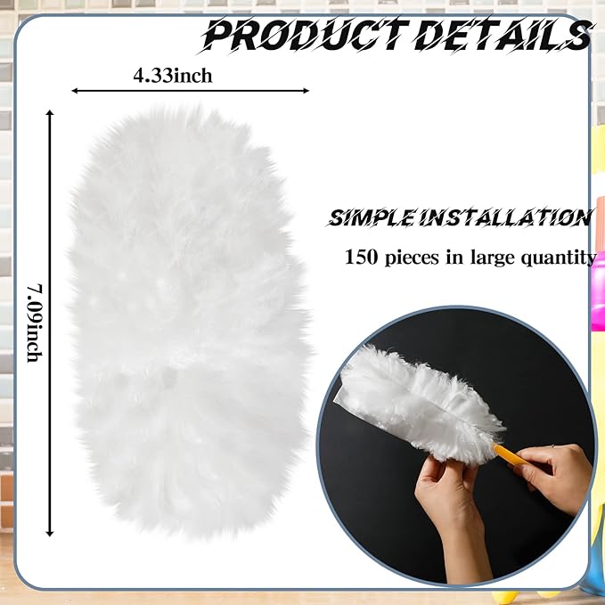 Vesici 150 Pcs Duster Refills Compatible with Swiffer Dusters Bulk Disposable Replacement Thickened with 1 Handle Heavy Duty for Cleaning, Office (White)