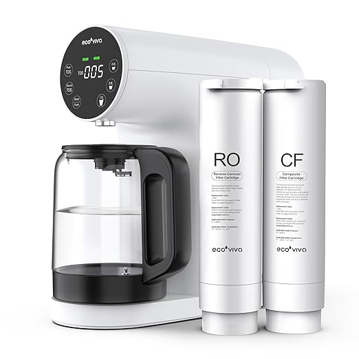 Ecoviva Countertop Reverse Osmosis System RO Water Filter, 5-Stage Filtration, Real-time TDS Monitor, BPA Free, 3:1 Pure to Drain, Indoor No Installation Desktop Portable Water Purifier, White