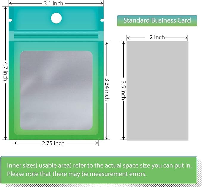 Funfery 100 Pack Resealable Bags Smell Proof Bags for Food Storage,Clear Cute Mylar Bags for Small Business Foil Pouch Zipper Packaging Bag for Sample Jewelry Eyelash Gloss(Blue Green,3.1×4.7in)