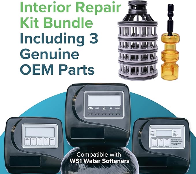 Clack WS1 Interior Repair Kit Bundle - Genuine OEM Parts Including Spacer Stack (CV3005), Downflow Piston (V3011), and Regeneration Piston (V3174) for WS1 Water Softener
