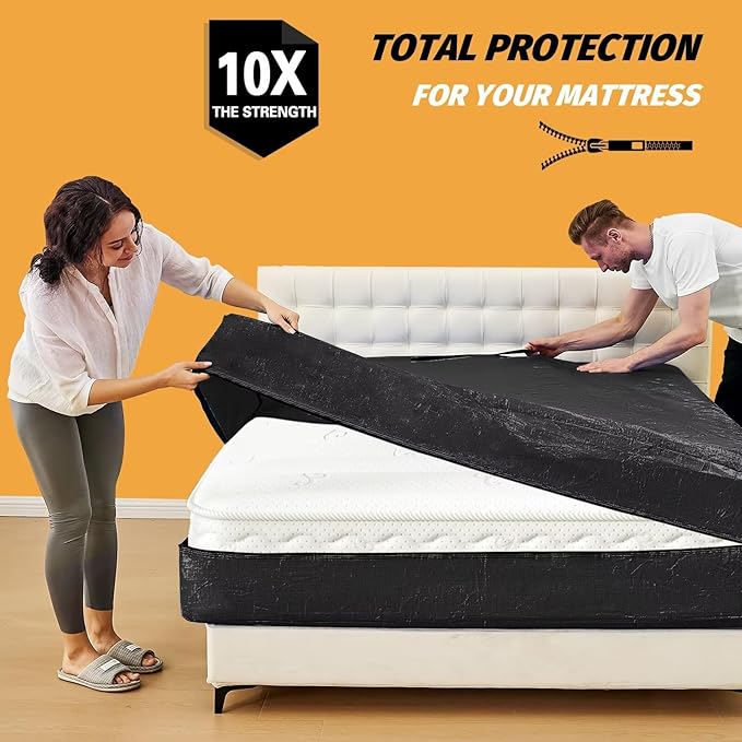 Mattress Bags for Moving, BETU Mattress Protector Waterproof Mattress Cover Full XL Size Storage Bags with 8 Heavy-Duty Handles and Zipper for Bed Extra Thick Large Reusable (82"x57"x15" Black)