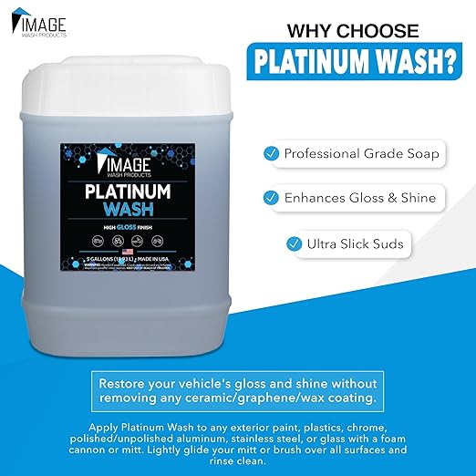 Image Wash Products - (5-Gallon Platinum Wash Car Soap – Car Wash Foam Soap for Foam Cannon & Pressure Washer | High Gloss RV/Truck Wash Soap | Bubble Gum Scent, Detailer Grade Car Soap