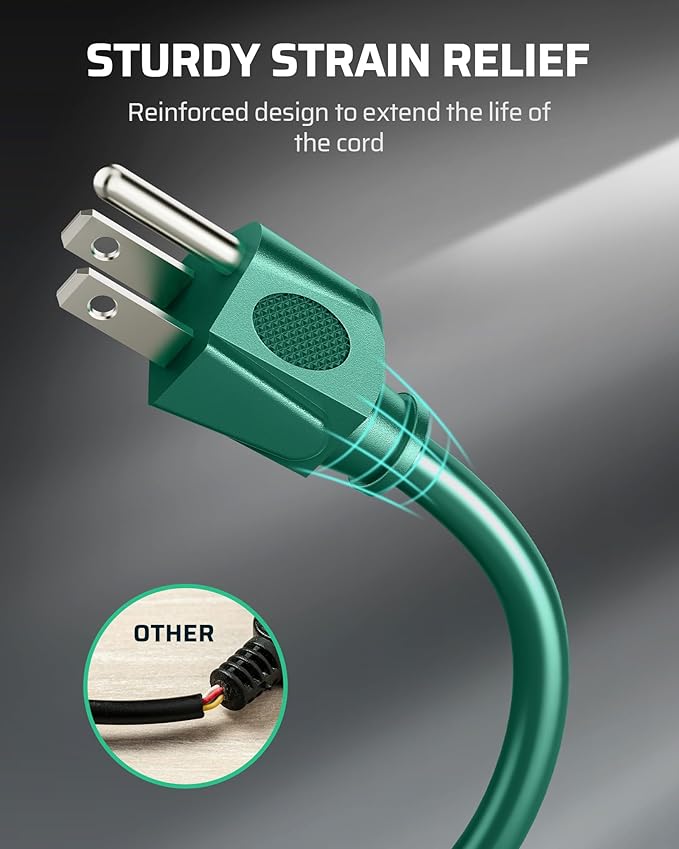 DEWENWILS 15 FT Outdoor Extension Cord for Christmas, Weatherproof 16/3 SJTW Power Cable for Outdoor String Lights and Landscaping String Lights, ETL Listed, Pack of 2, Green