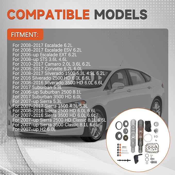 6L90 6L90E 6L80 6L80E Transmission Master Rebuild Kit for Chevy Camaro Corvette Silverado Suburban 08-17 for Cadillac Escalade STS 06-Up for GMC Sierra 1500 2500 3500 Filter Friction Plates