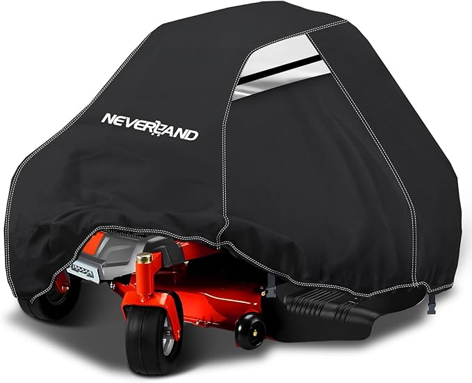 NEVERLAND Zero Turn Mower Cover - Anti-UV Lawn Mower Cover Waterproof Outdoor, 420D Lawn Tractor Cover with Drawstring & Storage Bag Universal Fit up to 60" Decks - Handles and Dual Air Vents