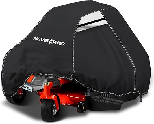 NEVERLAND Zero Turn Mower Cover - Anti-UV Lawn Mower Cover Waterproof Outdoor, 420D Lawn Tractor Cover with Drawstring & Storage Bag Universal Fit up to 60" Decks - Handles and Dual Air Vents