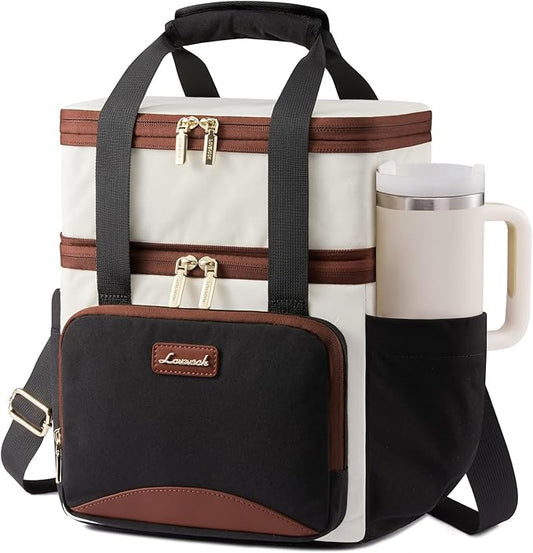 LOVEVOOK Insulated Lunch Bag For Women Men,Expandable Double Deck Lunch Box With Large Cup Holder,Leakproof Cooler Bag For Adult Lunch Tote Bag Work Picnic Beach with Adjustable Shoulder Strap Gift