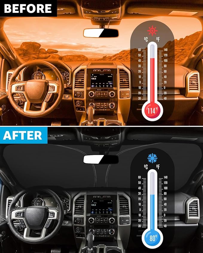 Proadsy for 2021-2025 Ford F-150 Lariat, King Ranch, Platinum, XL XLT Limited Raptor Windshield Sun Shade 4-Layer Foldable Front Sunshade Protector Sun Visor Blocks UV Rays Keep Car Cooler