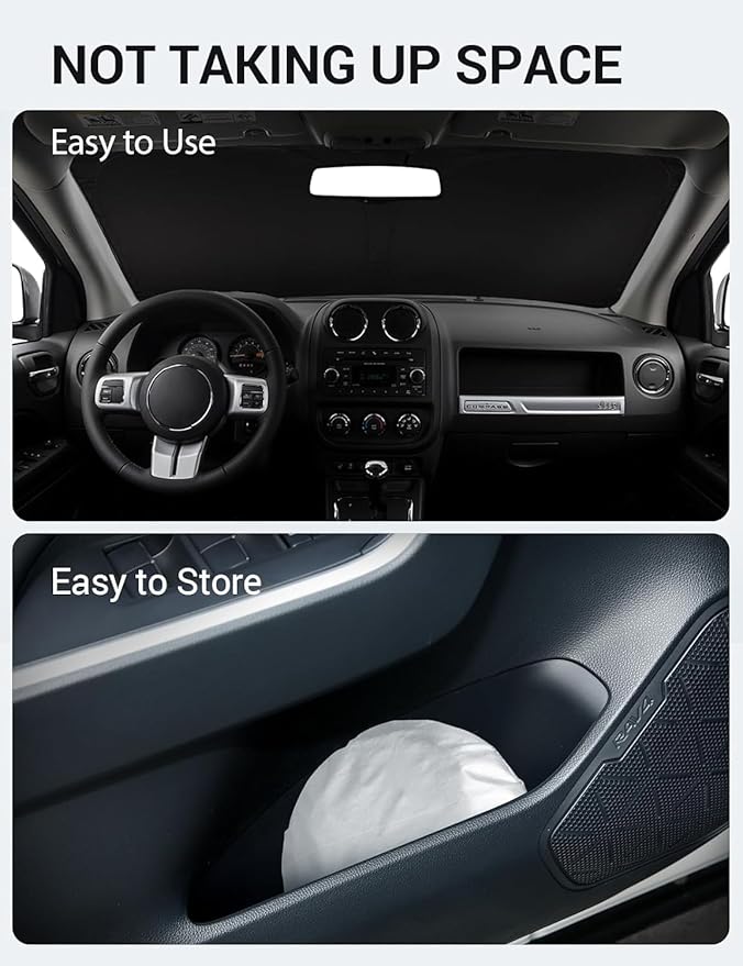 Proadsy 2025 Upgrade Windshield Sun Shade Custom Fit 2007-2017 Jeep Compass Foldable Front Sunshade Protector Sun Visor Blocks UV Rays Keep Car Cooler