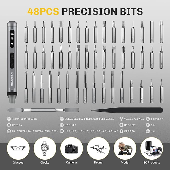 52 in 1 Electric Screwdriver Set,XIAONIAN 3.7V Mini Precision Screwdriver Set with 48 S2 Magnetic Bits,USB-C Charging Cable,LED Light,Small Repair Tool Kit for Phone,Watch,Eyeglasses,PC,Camera,Laptop