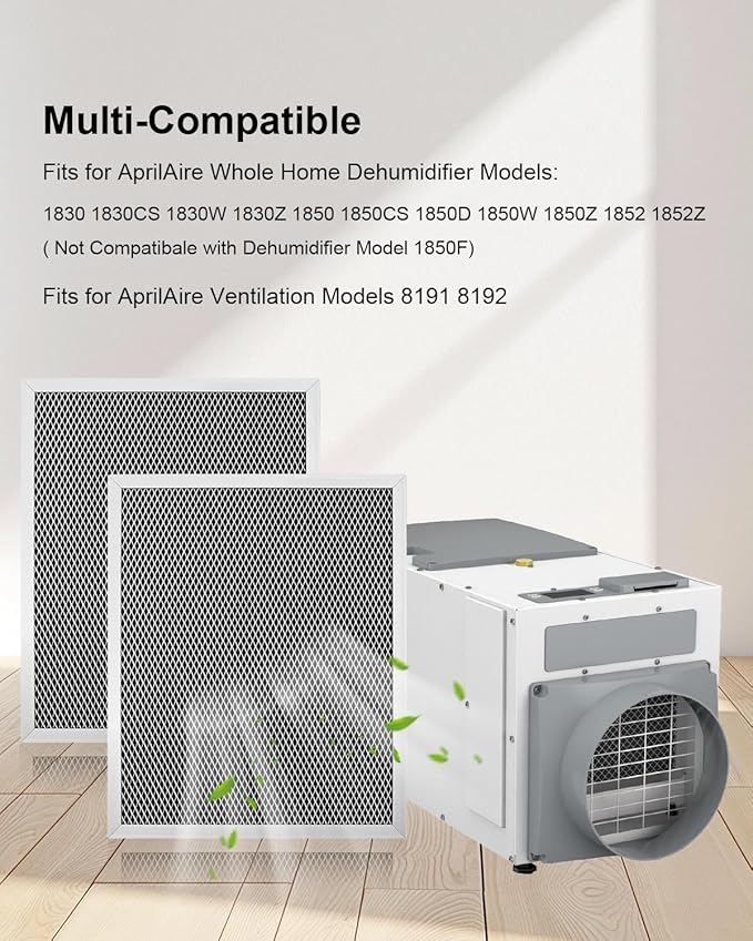 Washable Dehumidifier Filter Fits for AprilAire Whole-House Dehumidifiers Models 1830 1850 1852 and Ventilation Models 8191 8192 Replace 5443, MERV 8 Replacement Filter 10x12x1(Pack of 2)