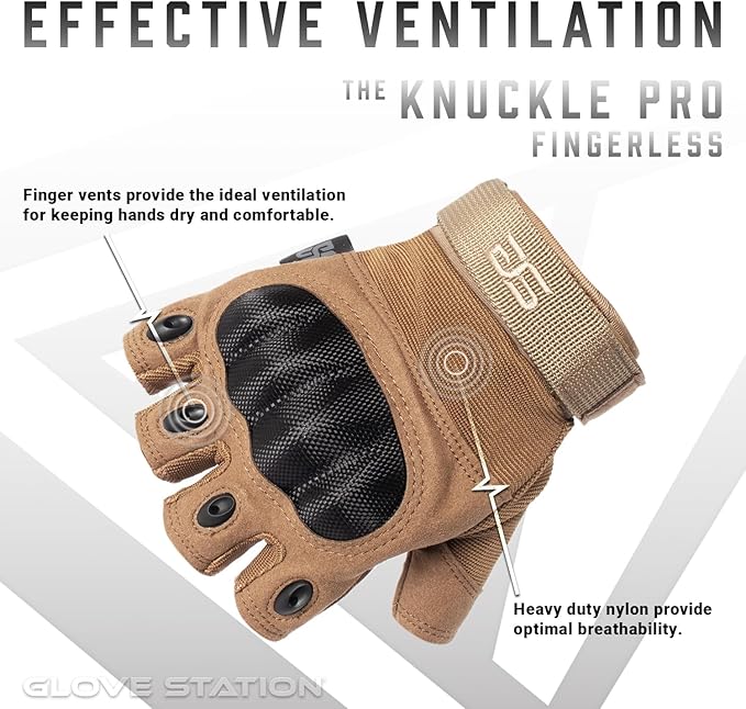 Glove Station- Fingerless Knuckle Tactical Gloves for Men - Motorcycle Gloves for Tactical Shooting, Airsoft, Hunting, Police Work and Hiking