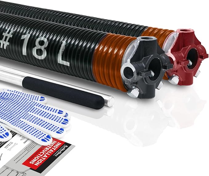 Pair of 2" Garage Door Torsion Springs Set with Non-Slip Winding Bars & Gloves, High Quality Precision Electrophoresis Black Coated, for Replacement & Installation, MIN 16,000 Cycles (0.192x2''x18'')