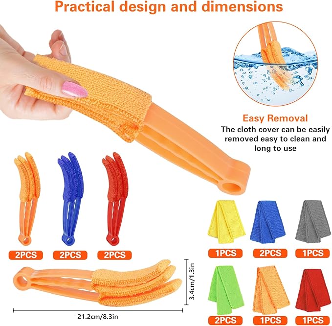 8pcs Window Venetian Blind Cleaner Duster Tool,Blind Duster for Cleaning,Microfiber 7Finger Duster Brush Dusting Cleaner Tool for Window Shutters Air Conditioner Vinyl Wood Blinds,with 8 Cloth Cover