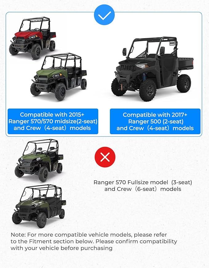 KEMIMOTO Front Windshield Compatible with Ranger Midsize 570 500 SP/Crew 2016-2025, Scratch Resistant PC UTV Windshield Compatible with 2015-2021 Ranger ETX EV Accessories Parts (Not Fit FullSize)