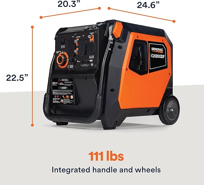 Generac 5,200-Watt Dual-Fuel Portable Inverter Generator - Gas and Propane Compatible - Quiet Operation - Produces Clean, Stable Power - Great for Home Backup, Camping, and RV Use