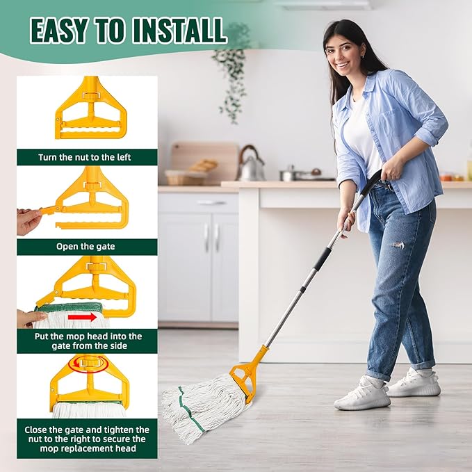 20oz Commercial Cleaning Mop Head Replacements- 6 Pack Heavy Duty Industrial Cotton Looped End String Cleaning Mop Head Refills,Used for Home,Garage,Office and Kitchen,White Mop Refills