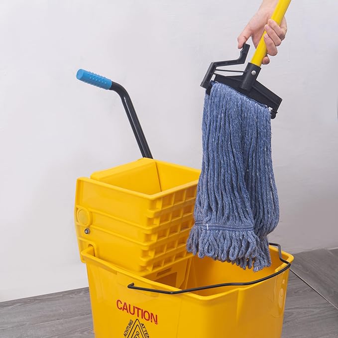 Matthew Easy Trigger Release Mop Handle 60 inch Fiberglass Mop Stick,Commercial Mop Head Replacement Holder for Floor Cleaning,Clip On Mop Handle Quick Change for Wet Mop Handle - 6Pack Yellow