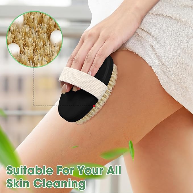 Gejoy 10 Pcs Dry Brushing Body Brush Exfoliating Brush with Massage Nodule Dry Skin Body Scrubber for Shower Bath Back Circulation Improvement Dead Skin Exfoliator (4.92 x 2.56 Inches,Black)