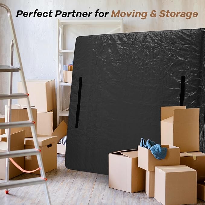 Mattress Bags for Moving, BETU Mattress Protector Waterproof Mattress Cover Full Size Storage Bags with 8 Heavy-Duty Handles and Zipper for Bed Extra Thick Large Reusable (77"x57"x15" Black)