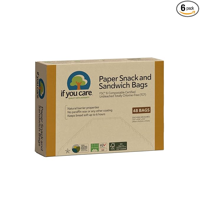 IF YOU CARE 100% Unbleached Paper Sandwich AND Snack Bags, 48 Count (Pack of 6)