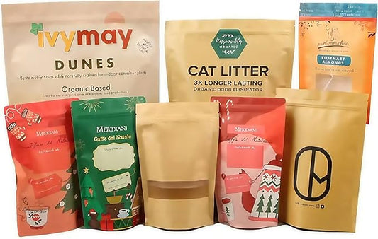 1000Pcs Custom Logo Brown White Kraft PaperBag with Window,Stand up Flat Bottom Paper Bag (Min Order 1000 Pcs), Reusable Zipper Lock Pouches Food Storage Bags