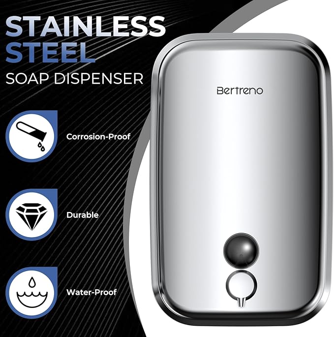 Commercial Soap Dispenser Wall Mount Stainless Steel Soap Dispensers Liquid Manual Anti-Leak Pump Hand Soap Dispenser for Bathroom Kitchen Silver (35 fl.oz./1000ml)