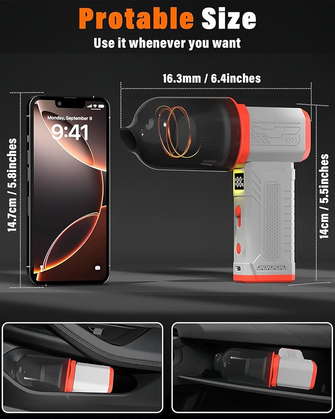 Compressed Air Duster, 130K RPM Powerful Cordless Mini Blower with Display, 10-Gear Adjustable Car Vacuum with Fast Charging, Rechargeable Handheld Vacuum for Home, Outdoor and Car (Gray, 2-in-1)