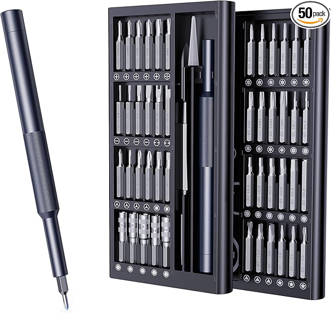 AXTH 50-in-1 Precision Screwdriver Set, Professional Magnetic Small Repair Tool Kit for Electronic Devices, Mini Screw Driver with Flat, Philips, Torx, Hex, Pentalobe, Triwing, Triangle and More