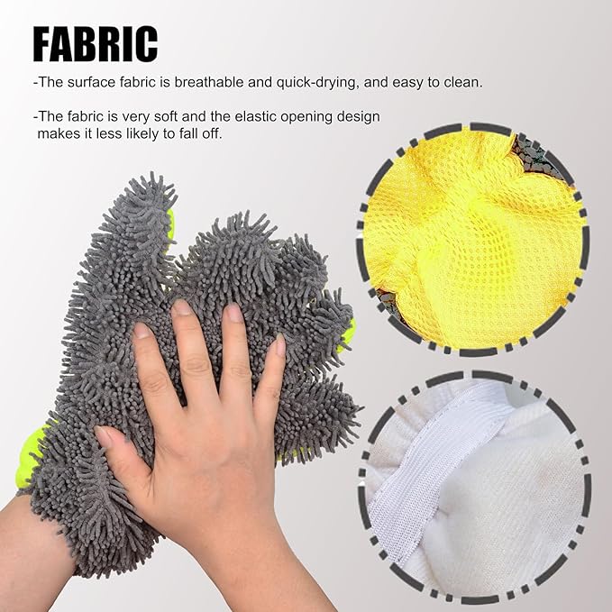 QMX Car Wash Mitt,Microfiber Scratch Free Auto Detailing Supplies for Cleaning, Washing Dusting,Thickened 5-Finger Design for Tight Spaces,Breathable Quick-Dry 2-Pack Green