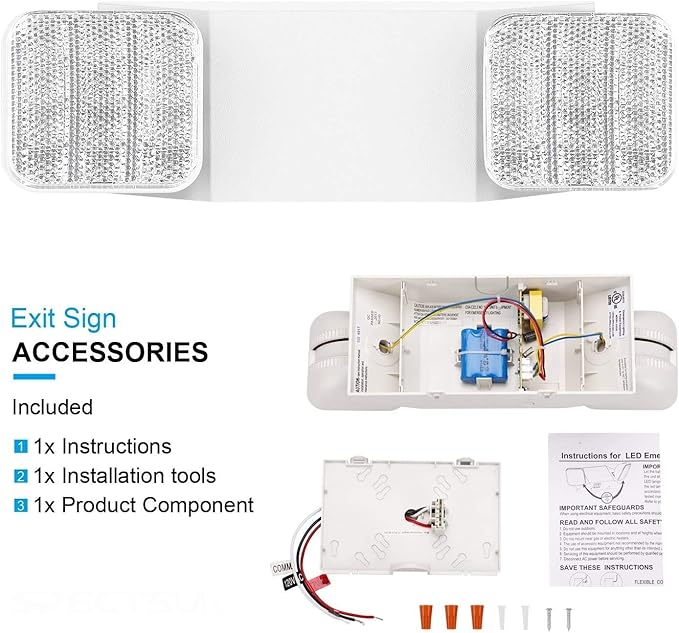 LED Emergency Lighting Fixtures with 2 LED Heads, Commercial Emergency Light with Battery Backup, UL 924 and CEC Qualified, 120-277 Voltage (1-Pack)…